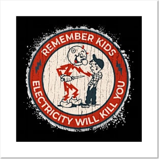 vintage electricity will kill you Posters and Art